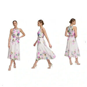 DKNY Printed Halter Tie-Waist Midi Dress Size 10